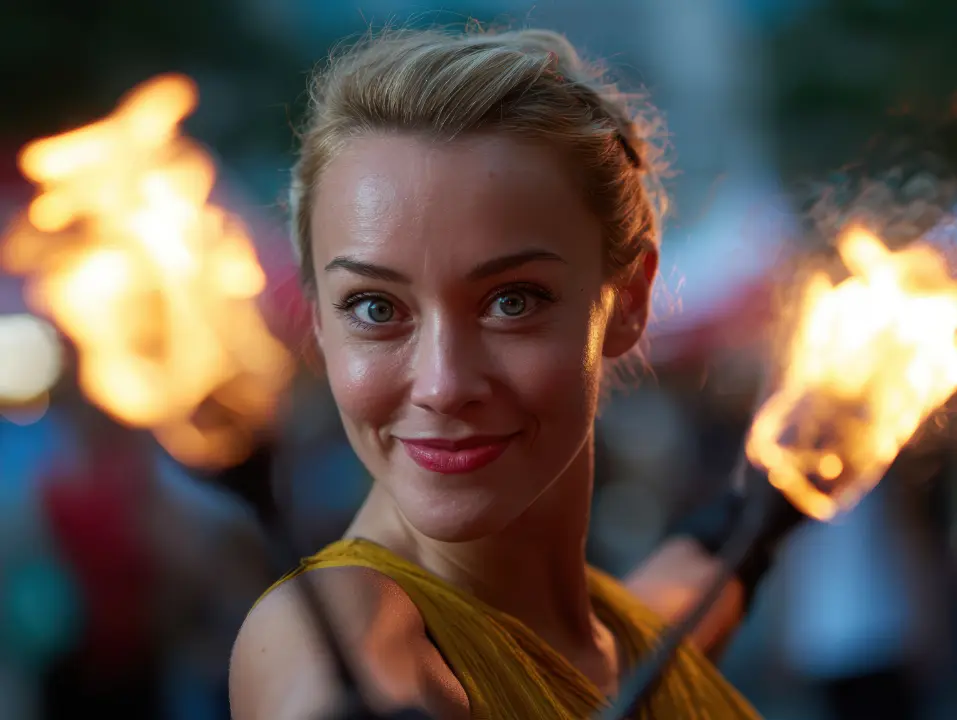 woman doing fire performance while having insurance